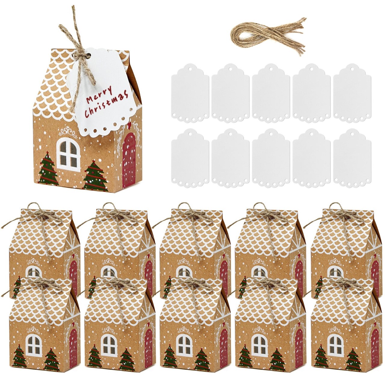 Wrapables Christmas DIY Advent Calendar Countdown Gingerbread House Gift Boxes with Gift Tags for Cookies, Candies, Treats (Set of 10)